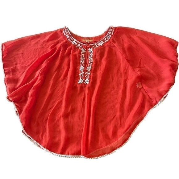 Gianni Bini flutter sleeve embroidered sheer flowy blouse size small - Picture 6 of 11